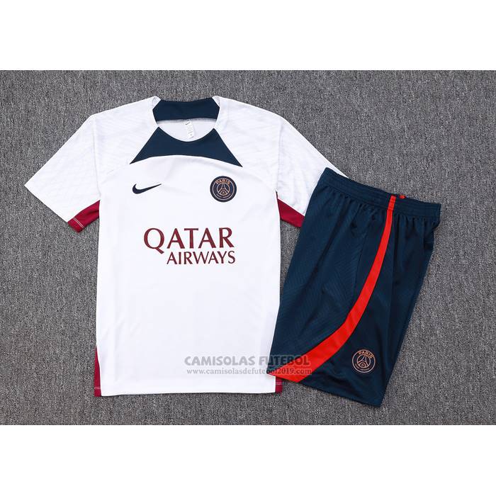 Fato de Treino Paris Saint-Germain Manga Curta 2023-2024 Branco - Calcas Curta